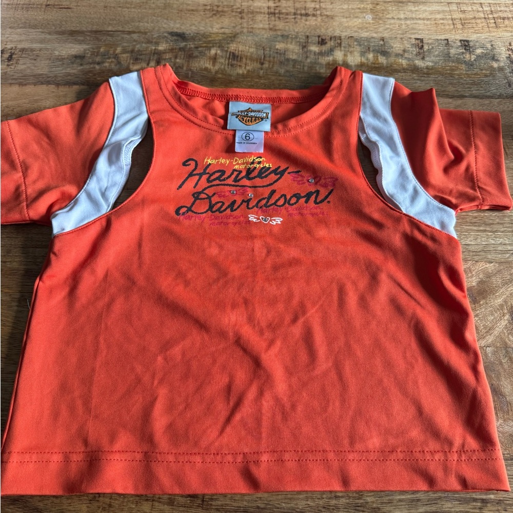 90’s Harley-Davidson Kids' Orange and White Tee - girls size 6